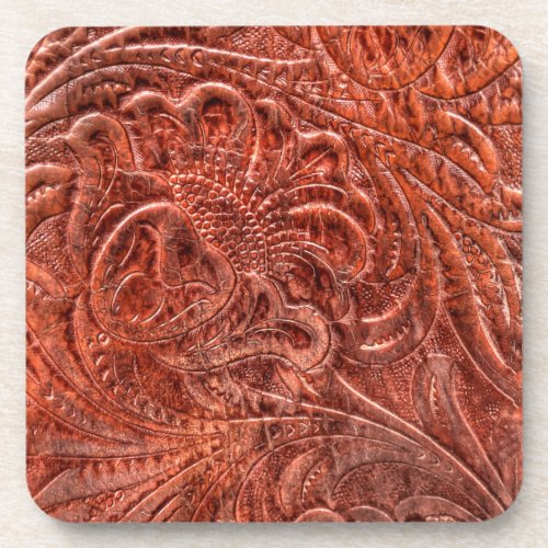 Rustic Western Ranch Tooled Leather_look IV Beverage Coaster