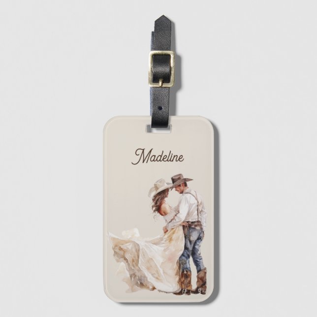 Rustic Western Ranch Wedding Gift Luggage Tag (Front Vertical)