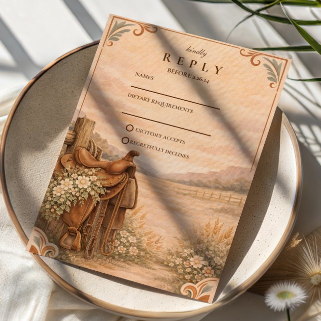 Rustic Western Ranch Wedding RSVP Card (Creator Uploaded)