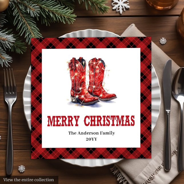 Rustic Western Red Black Tartan Holiday Napkins (Rustic Western Red Black Tartan Holiday Napkins)