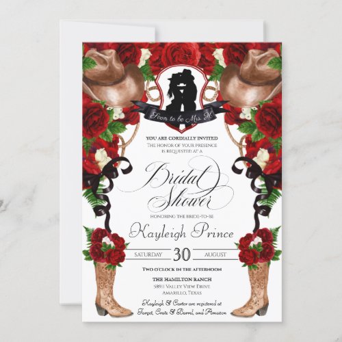 Rustic Western Red Roses Cowgirl Bridal Shower Inv Invitation