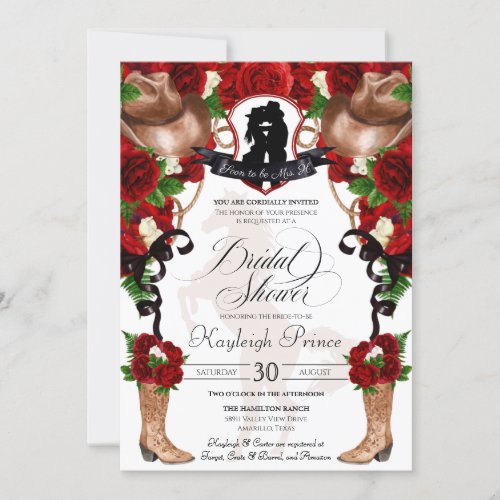 Rustic Western Red Roses Cowgirl Bridal Shower Invitation