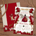 Rustic Western Red Roses Floral Charro Quinceanera Invitation at Zazzle