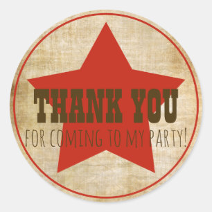 Rustic Western Red Star Birthday Favor Bag Classic Round Sticker