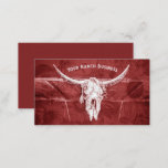 Rustic Western Red White Sunflowers Bull Skull Business Card