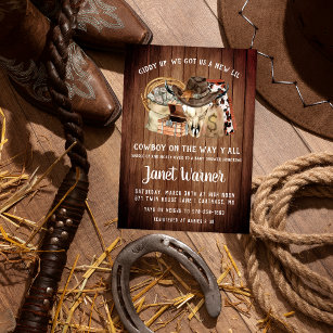 Rustic Western Rodeo Cowboy Baby Shower Invitation
