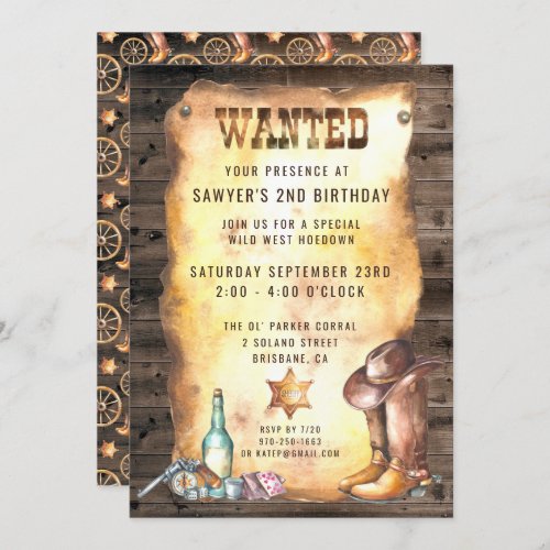 Rustic Western Rodeo Cowboy Birthday Party Invitation