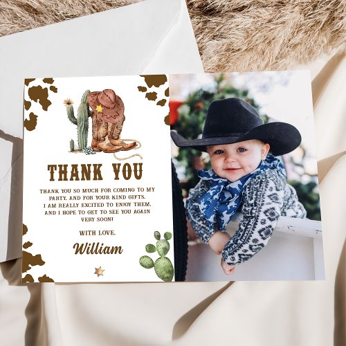 Rustic Western Rodeo Cowboy Birthday Photo Thank You Card