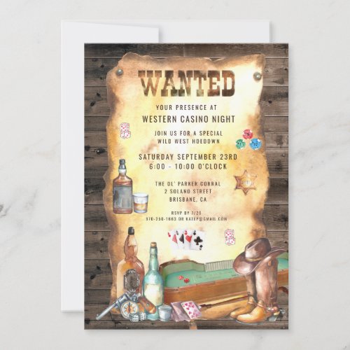Rustic Western Rodeo Cowboy Casino Invitation