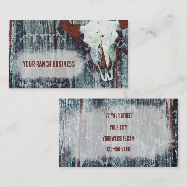 Rustic Western Rust Brown Gray Texture Bull Skull Business Card (Front/Back)