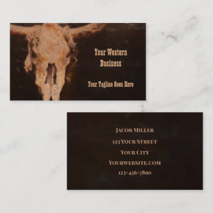 Rustic Western Rustic Brown Vintage Art Bull Skull Business Card