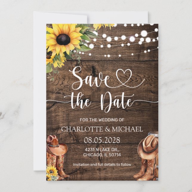 Rustic Western Save the Date Wedding Invitation (Front)