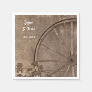 Rustic Western Sepia Tone Country Wagon Wheel Napkins