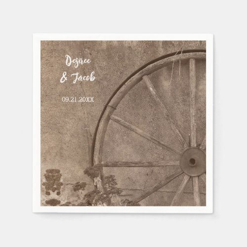 Rustic Western Sepia Tone Country Wagon Wheel Napkins