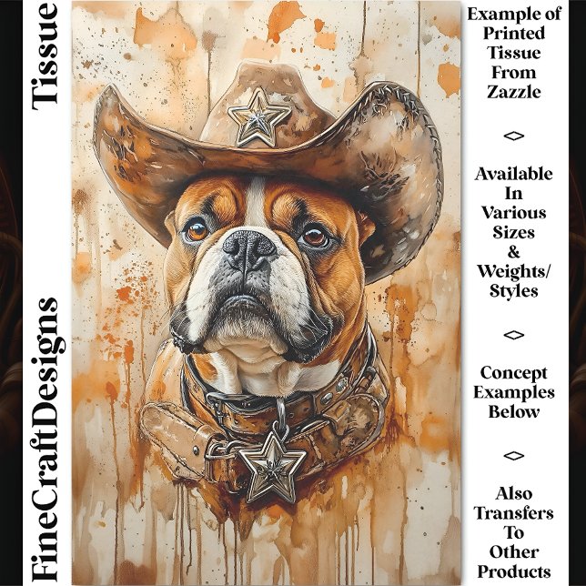 Rustic Western Sheriff Bulldog, Hat DD3 Decoupage Tissue Paper (Creator Uploaded)