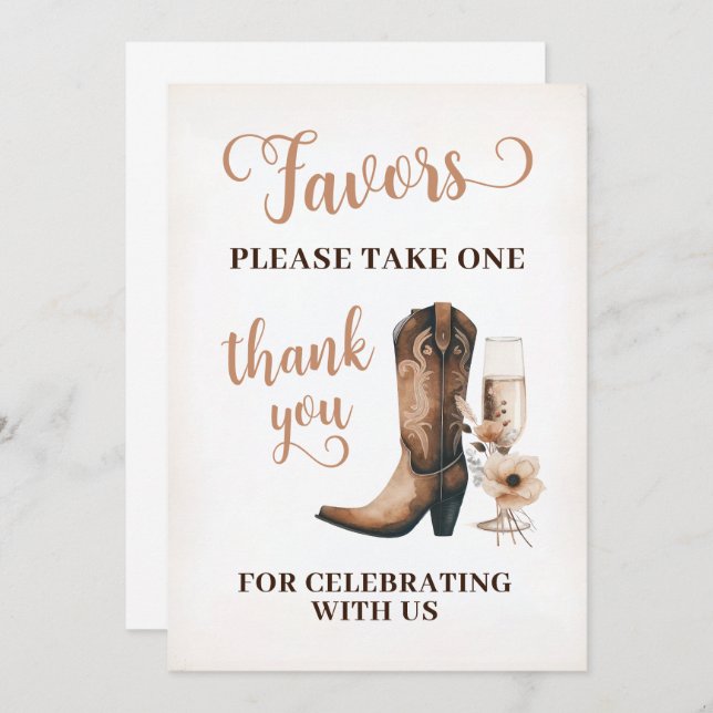 Rustic Western Shower Favors Sign Invitation (Front/Back)