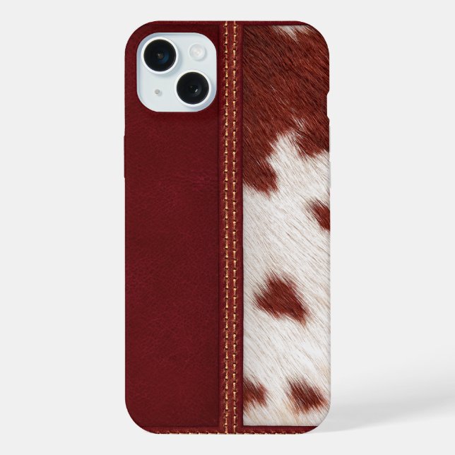 Rustic Western Simulated Leather & Cowhide Iphone Case (Back)
