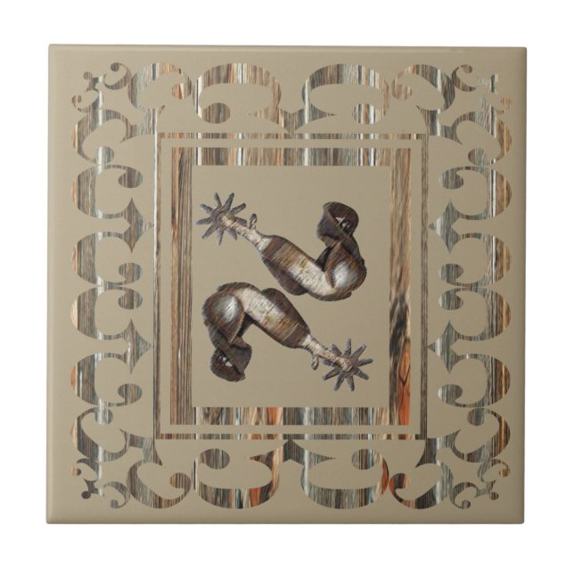 Rustic Western Spurs With Barnwood Border Tile (Front)