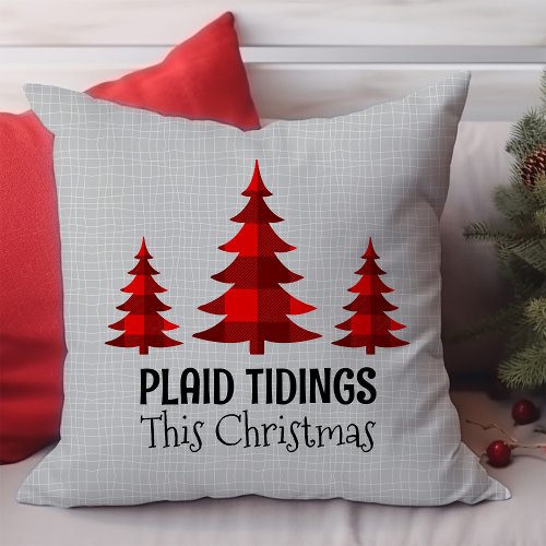 Rustic Western Style Buffalo Plaid Christmas Trees Throw Pillow