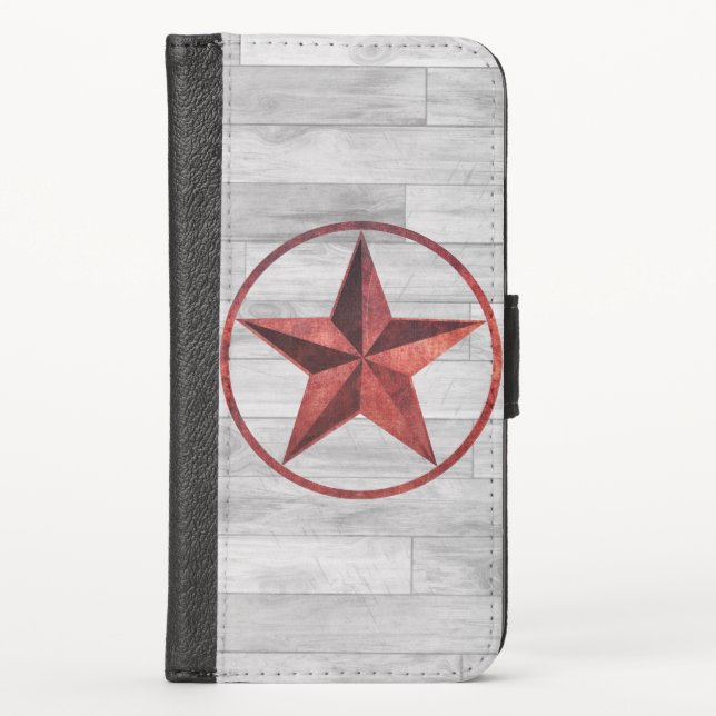 Rustic Western Style Star (Red) iPhone Wallet Case (Front)