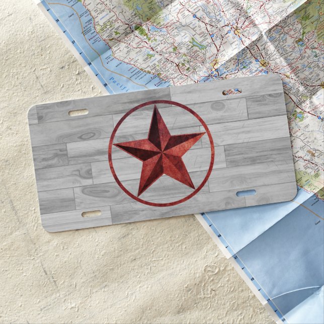 Rustic Western Style Star (Red) License Plate (In Situ)