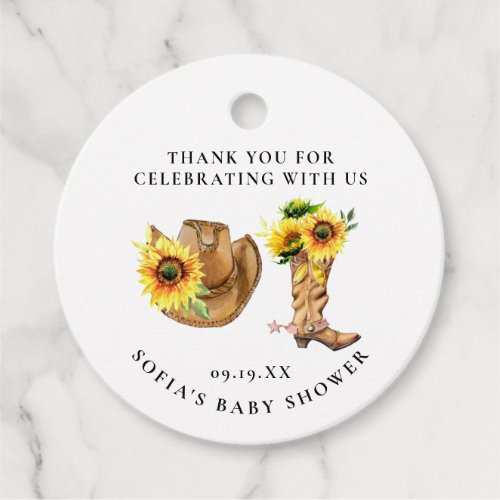 Rustic Western Sunflower Cowgirl Baby Shower Favor Tags