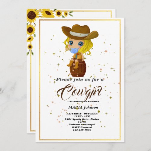  Rustic Western Sunflower Cowgirl Baby Shower  Inv Invitation