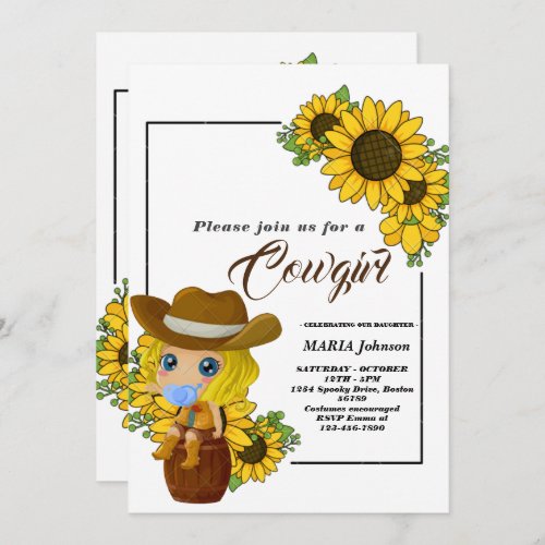  Rustic Western Sunflower Cowgirl Baby Shower  Invitation