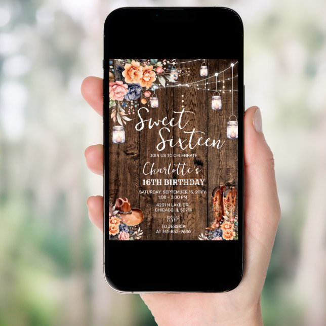 Rustic Western Sweet Sixteen Invitation (Front Digital)