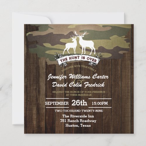 Rustic Western The Hunt Is Over Camouflage Wedding Invitation