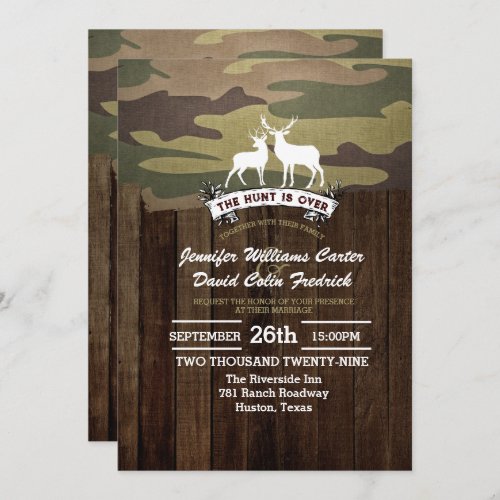 Rustic Western The Hunt Is Over Camouflage Wedding Invitation