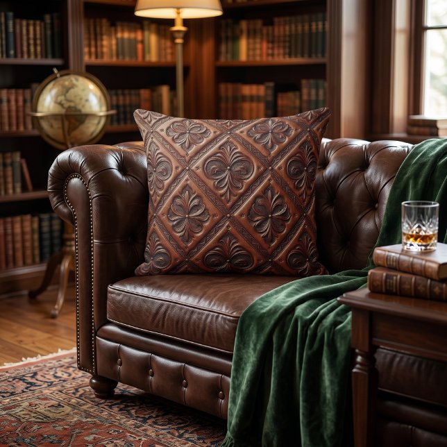 Rustic Western Tooled Leather-Look Throw Pillow (Creator Uploaded)