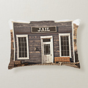 Rustic western town jail. 3d ing. Part of a wester Accent Pillow