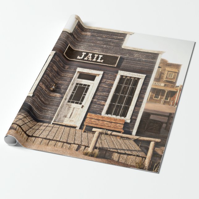 Rustic western town jail. 3d ing. Part of a wester Wrapping Paper (Unrolled)