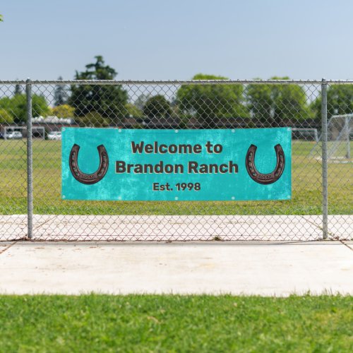 Rustic Western Turquoise Lucky Horseshoe Welcome  Banner