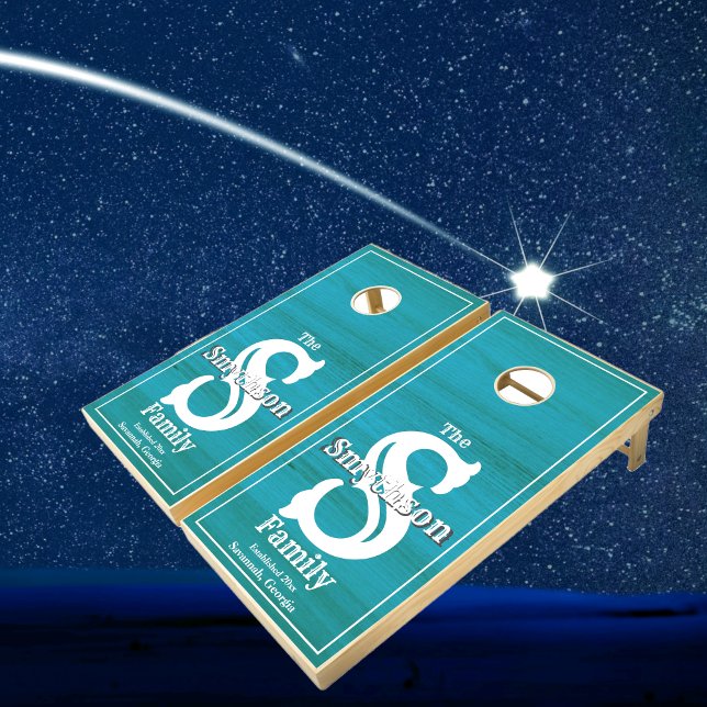 Rustic Western Turquoise & White Family Keepsake Cornhole Set (Creator Uploaded)