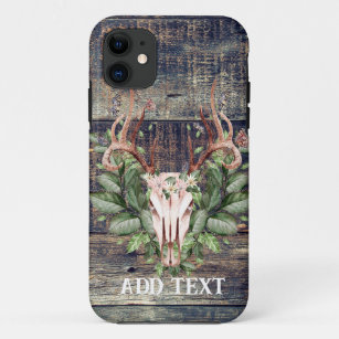 Rustic Western Turquoise Wood Deer Skull  iPhone 11 Case