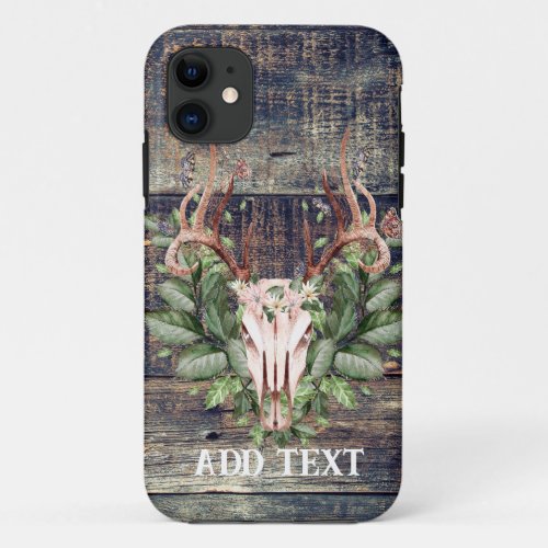 Rustic Western Turquoise Wood Deer Skull  iPhone 11 Case