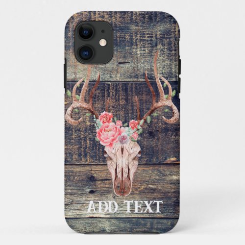 Rustic Western Turquoise Wood Deer Skull  iPhone 11 Case