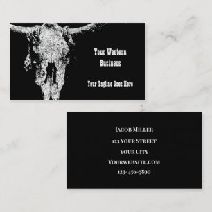 Rustic Western Vintage Black And White Bull Skull Business Card