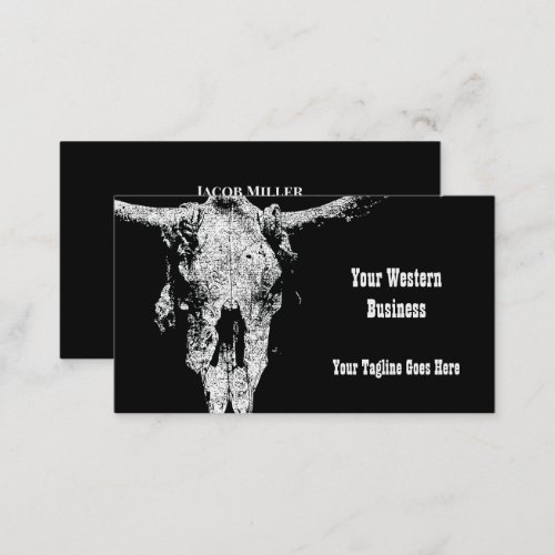 Rustic Western Vintage Black And White Bull Skull Business Card