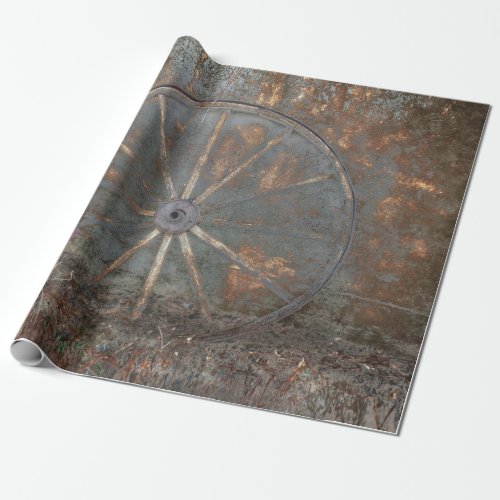 Rustic Western Vintage Brown Gray Wagon Wheel Wrapping Paper