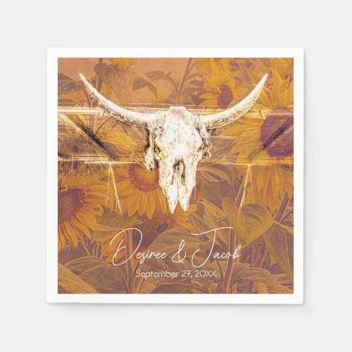 Rustic Western Vintage Fall Sunflowers Bull Skull Napkins