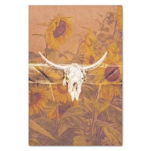 Rustic Western Vintage Fall Sunflowers Bull Skull Tissue Paper