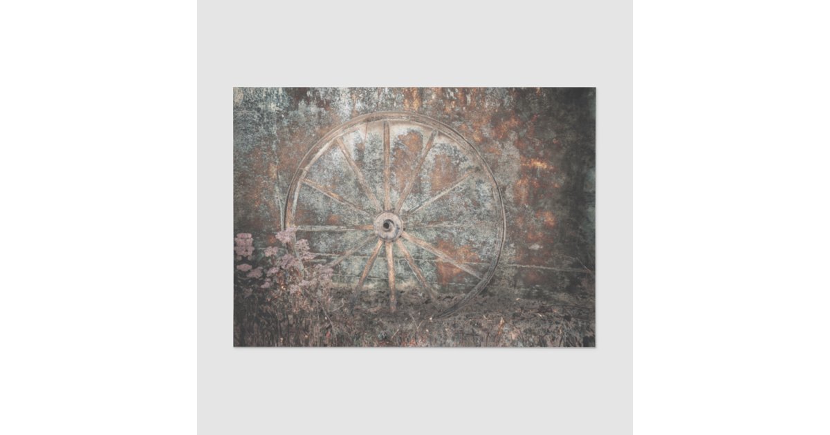 Rustic Western Vintage Gray Rust Wagon Wheel Tissue Paper | Zazzle