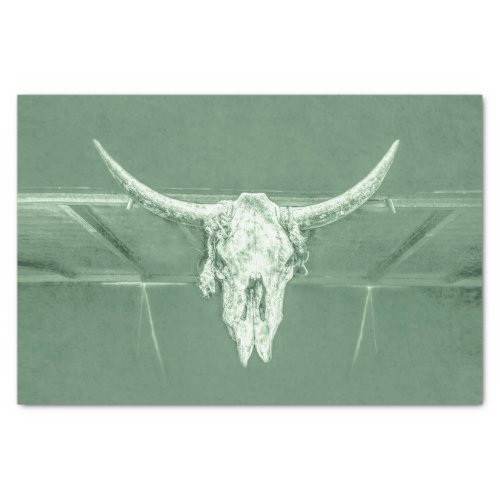 Rustic Western Vintage Green Country Cow Skull Tissue Paper