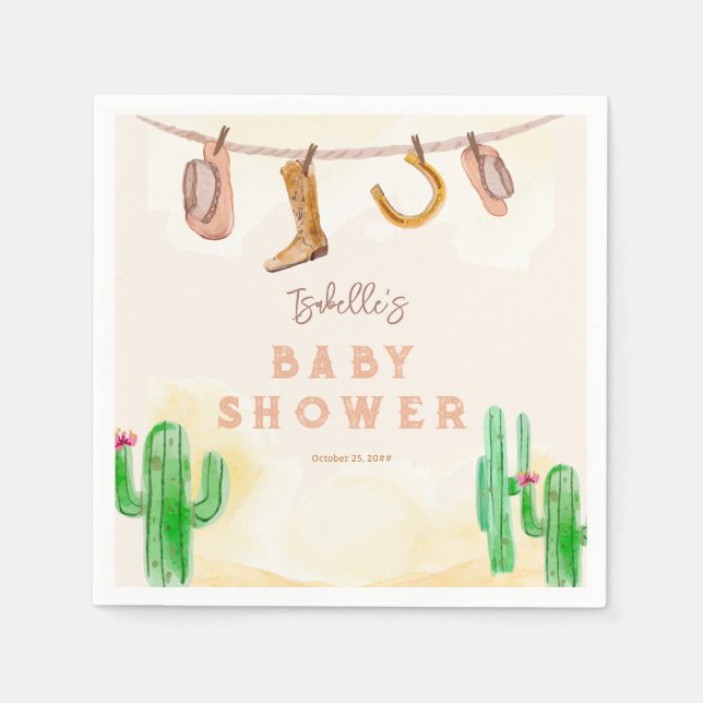 Rustic Western Watercolor Cowboy Baby Shower Napkins (Front)