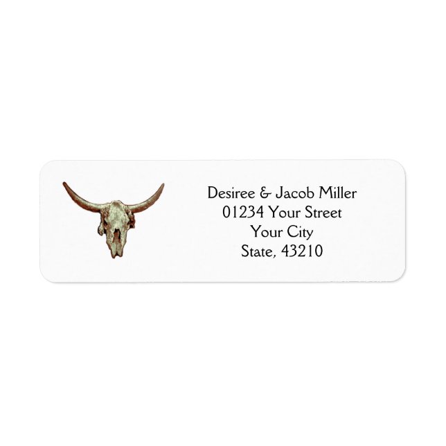 Rustic Western Wedding Brown Bull Skull Label (Front)