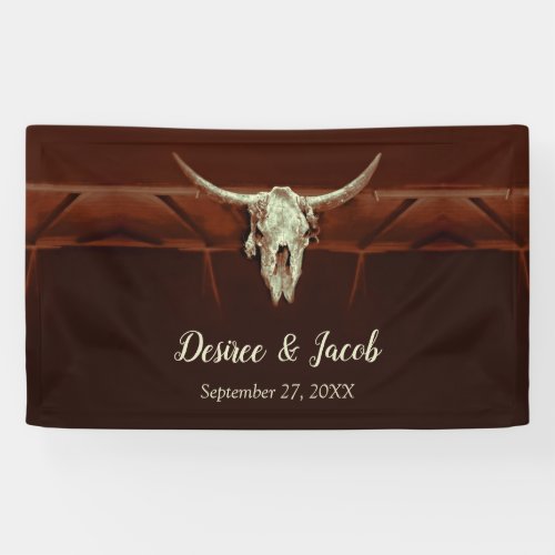 Rustic Western Wedding Brown Country Bull Skull Banner
