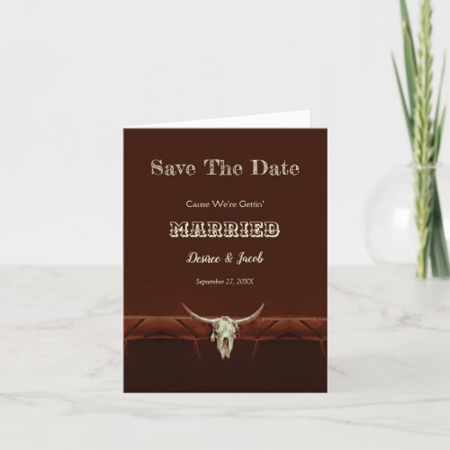 Rustic Western Wedding Bull Skull Save The Date Announcement